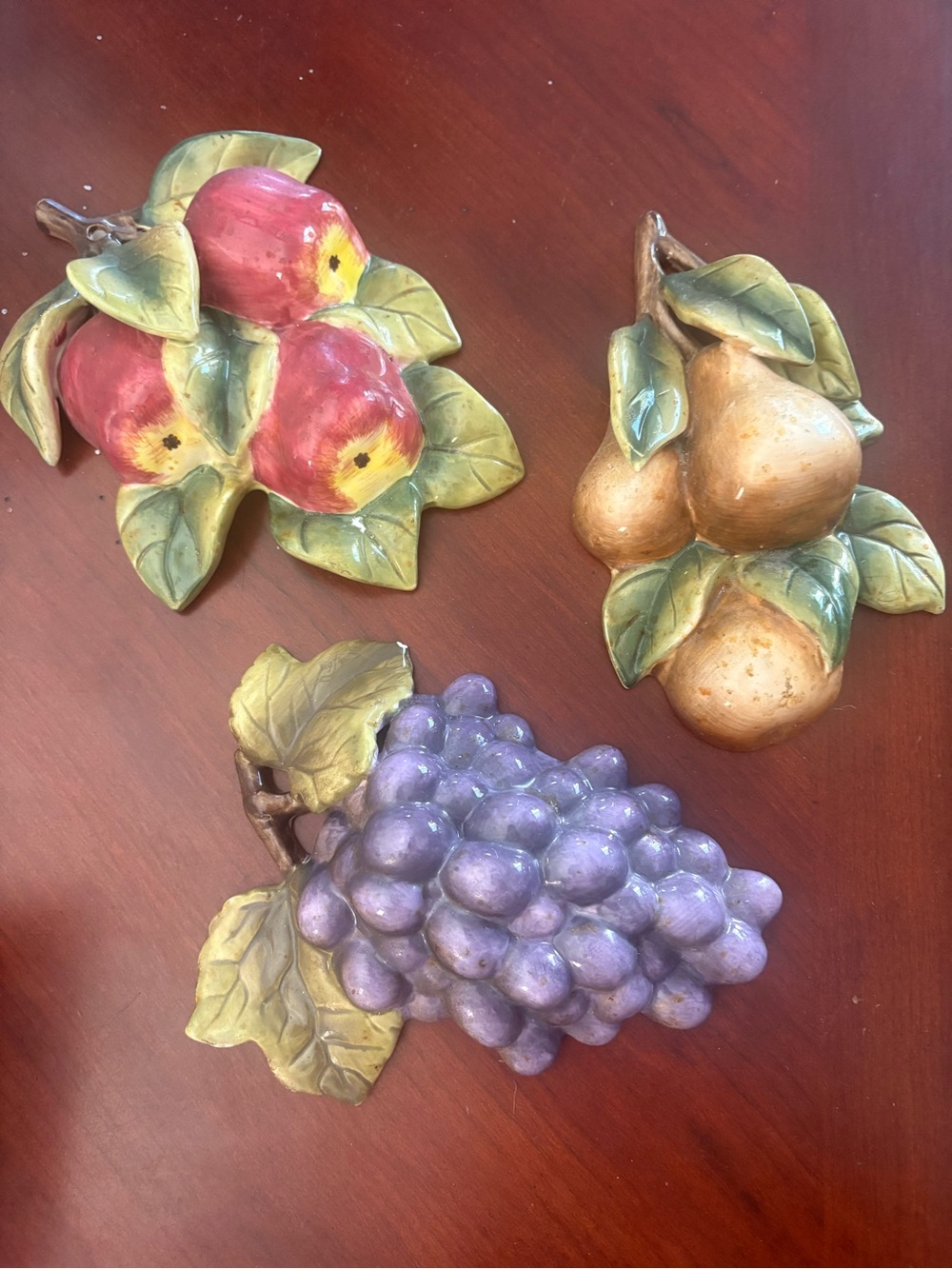 Home Interiors Ceramic Fruit Wall Plaques - Apples, Pears & Grapes